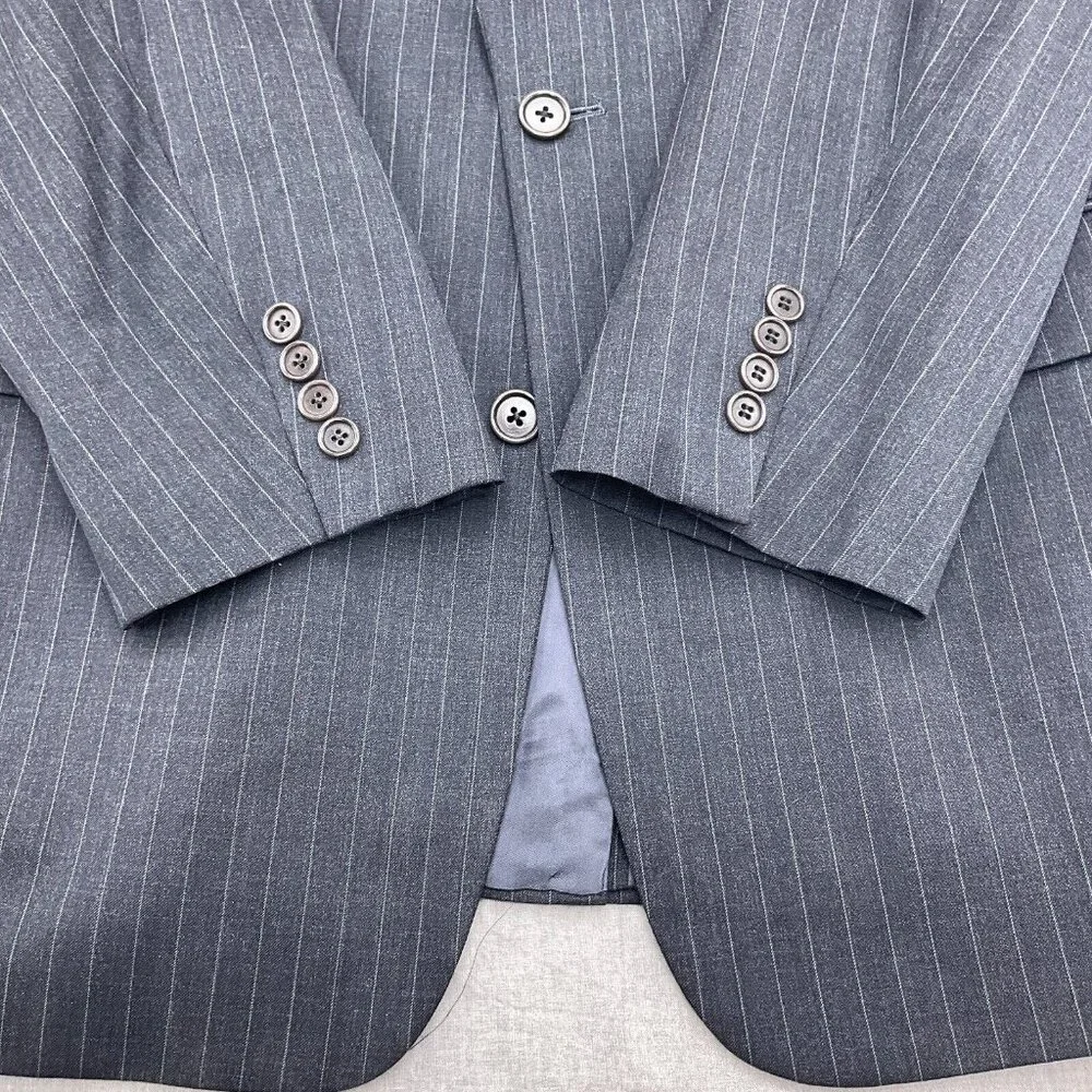Brooks Brothers Blazer Men‎ 40L Gray White Pinstripe Super 110s Wool VTG